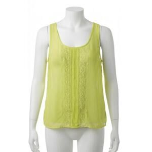 Maurices Neon Yellow Sheer Lace Panel Scoop Neck Tank Top Medium